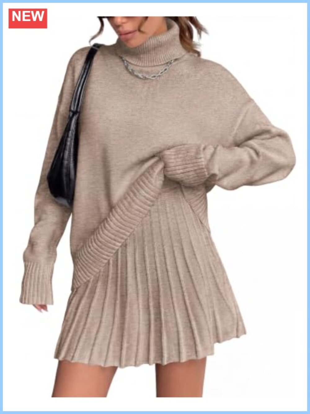 Women's 2 Piece Sweater Skirt Set Turtleneck Pullover Pleated Mini Skirt Fall